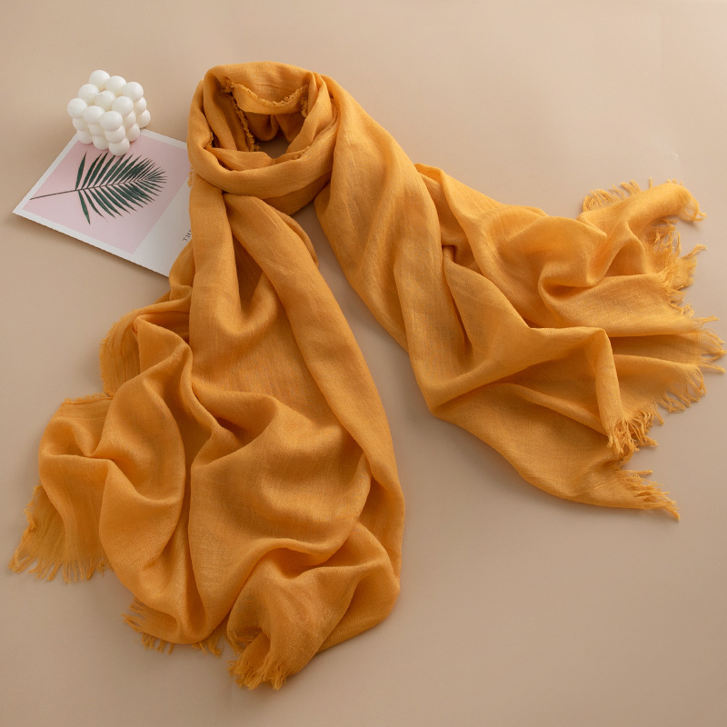 K712 2025 Spring and Summer New Beach Shawl Solid Color Thin Scarf Travel Sunshade Korean Style Atmosphere Long Scarf Silk Scarf