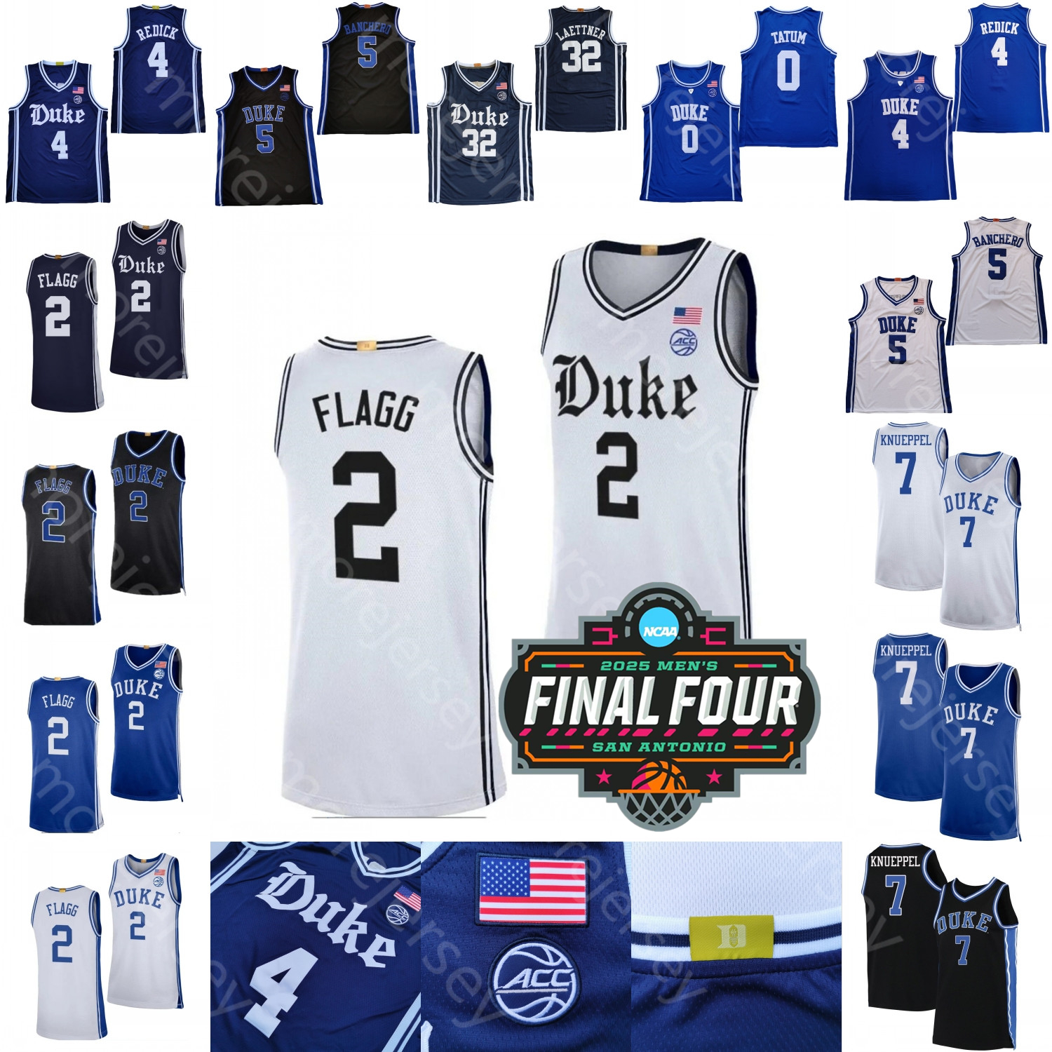 2025 Final Four 4 Basketball Jersey NCAA College Tatum Cooper Flagg Redick Banchero Tyrese Proctor Kon Knueppel Laettner Youth Adult S-3XL White Blue Navy Black