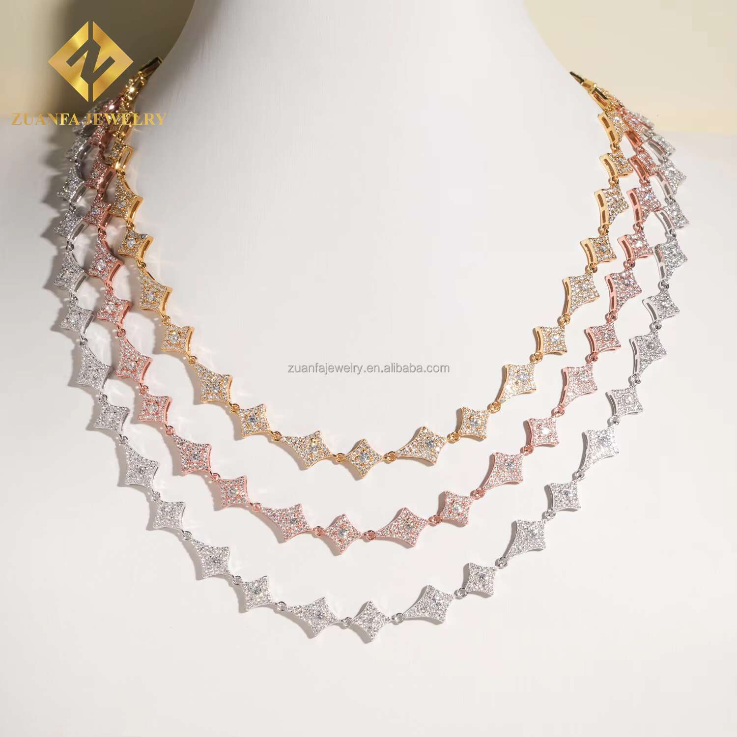 New Arrivals Stock S925 Silver Elegant Style Women Iced Out VVS1 Moissanite Diamond Cross Shape Cluster Tennis Chain Women Gift