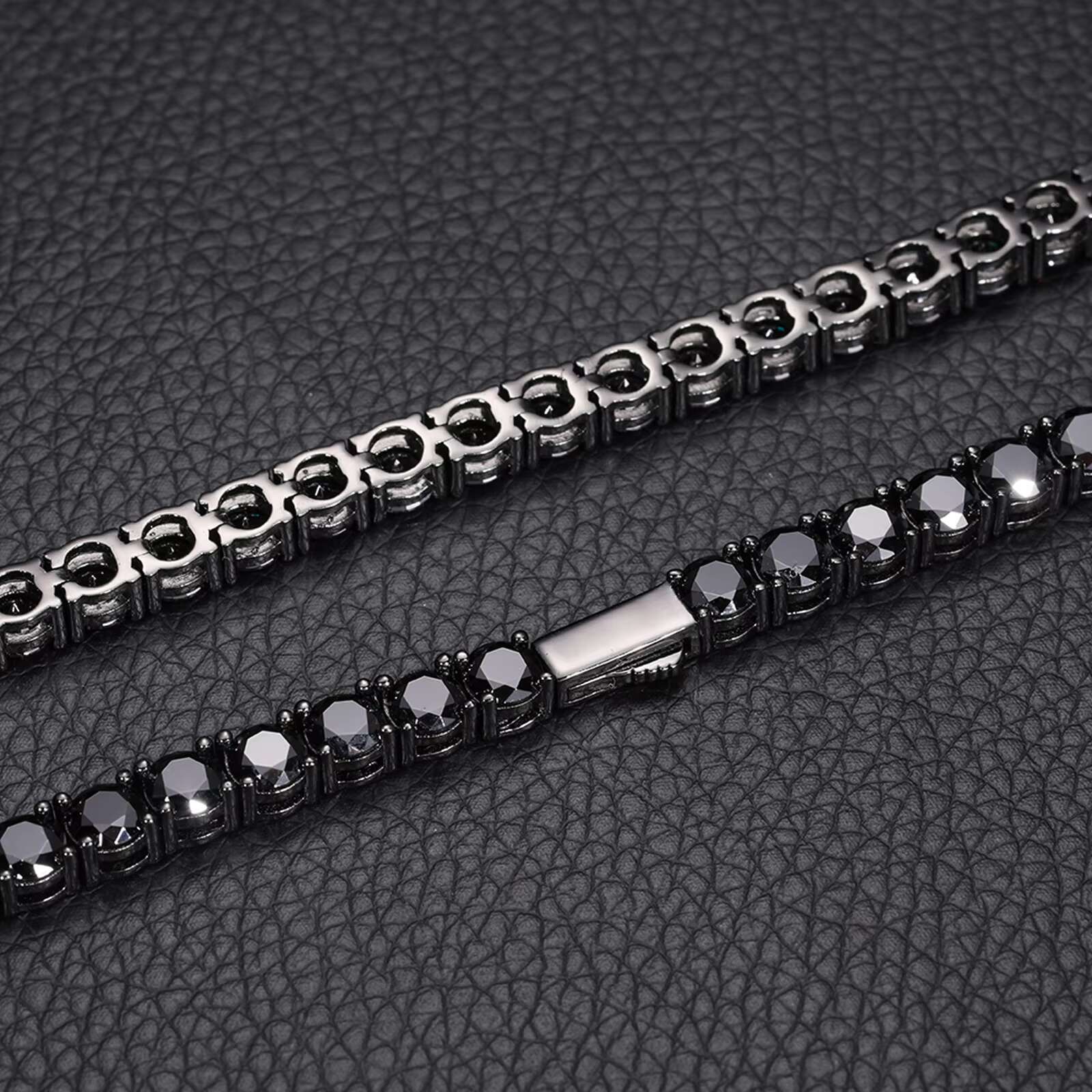 Kolye Unique Design 4mm Black VVS Moissanite DIamond Tennis Chain GRA Certificate S925 Silver Men Jewelry Necklace for Man