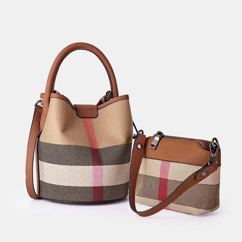 Bucket Purse Fashion Crossbody Bags For hot Women Soft Cow Leather And Canvas Shoulder Handbags With Detachable Straps