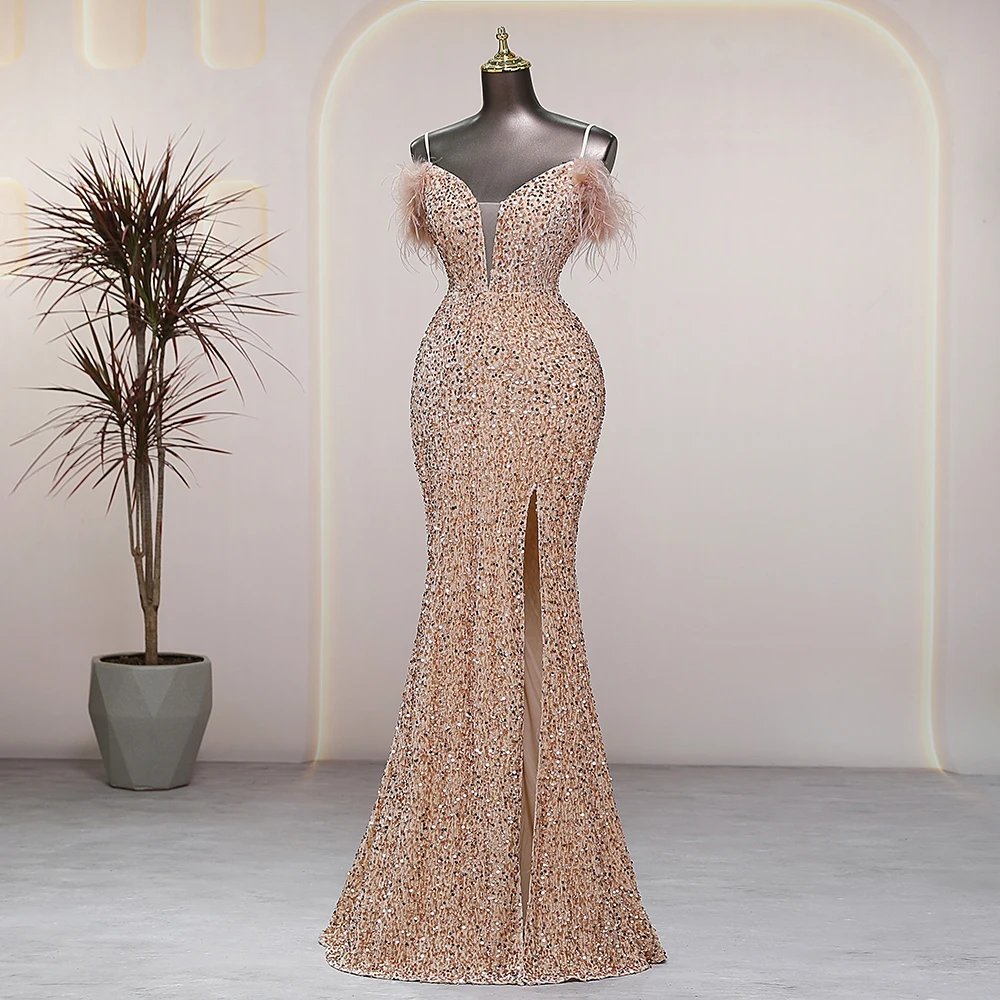 Sexy V-neck gold Evening dresses prom dress evening dresses wedding party dresses formal occasion dresses Bride dresses