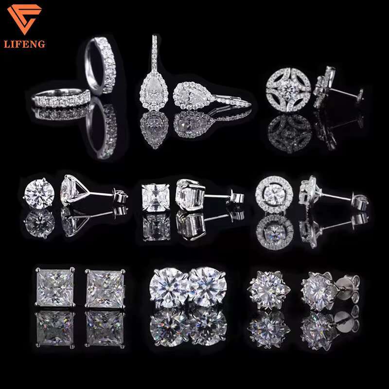 Custom S925 Sterling Silver 10k 14k 18k Solid Gold Plated Earrings D Vvs Moissanite Diamond Studs Earrings