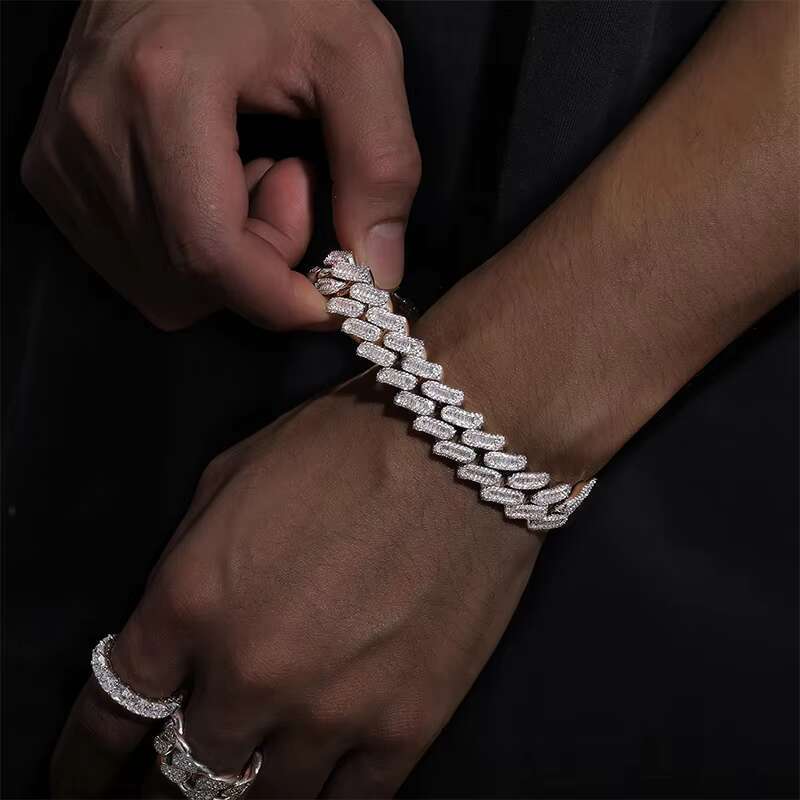 Homme Iced Out Rappers Jewelry Hiphop Men 16mm Sterling Sier VVS Baguette Moissanite Dia Miami Cuban Link Bracelet