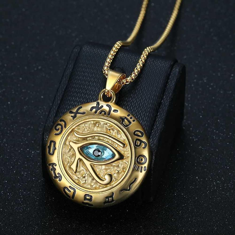 BAECYT Egyptian The Eye Of Horus Pendant Gold Silver Color Stainless Steel Round Necklace For Men Women Ancient Egypt Jewelry Y250329