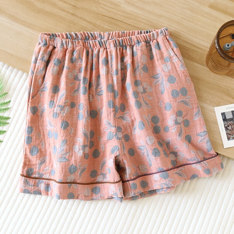 Quality Brand High Quality New Style Free Delivery Designer Bag Women's Sleep Summer Yarn Dyed Jacquard Pure Cotton Gauze Thin Loose Pocket Short