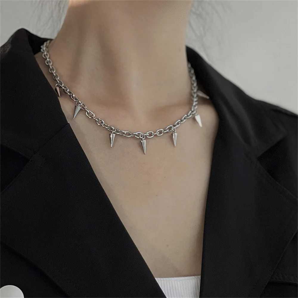 Punk Hip Hop Cone Pendant Necklace Suitable for Women Silver Cross Kravik Chain Party Accessories Y250329