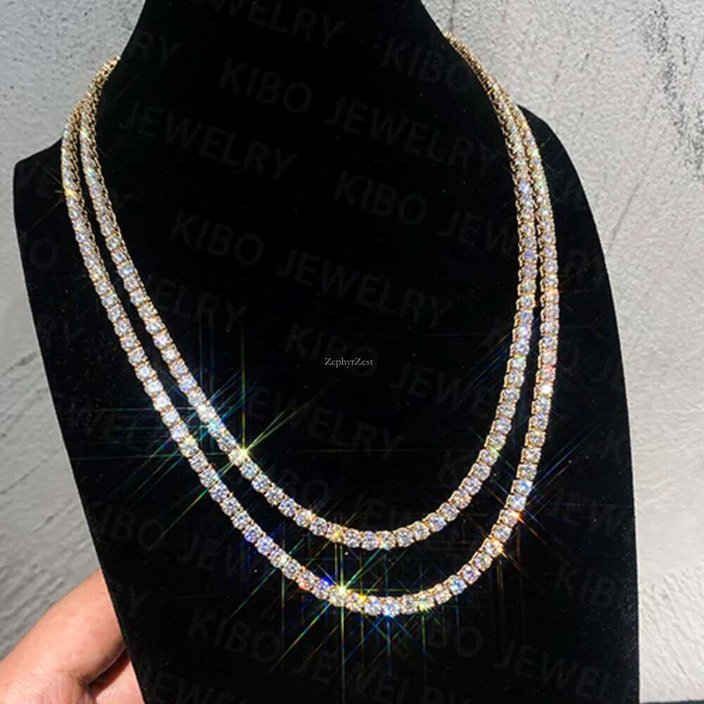 Hip Hop Jewelry Iced Out VVS1 D Color Mossanite Dia Necklace Real 4mm Moissanite Tennis 9K 10K 14K Solid Gold chain