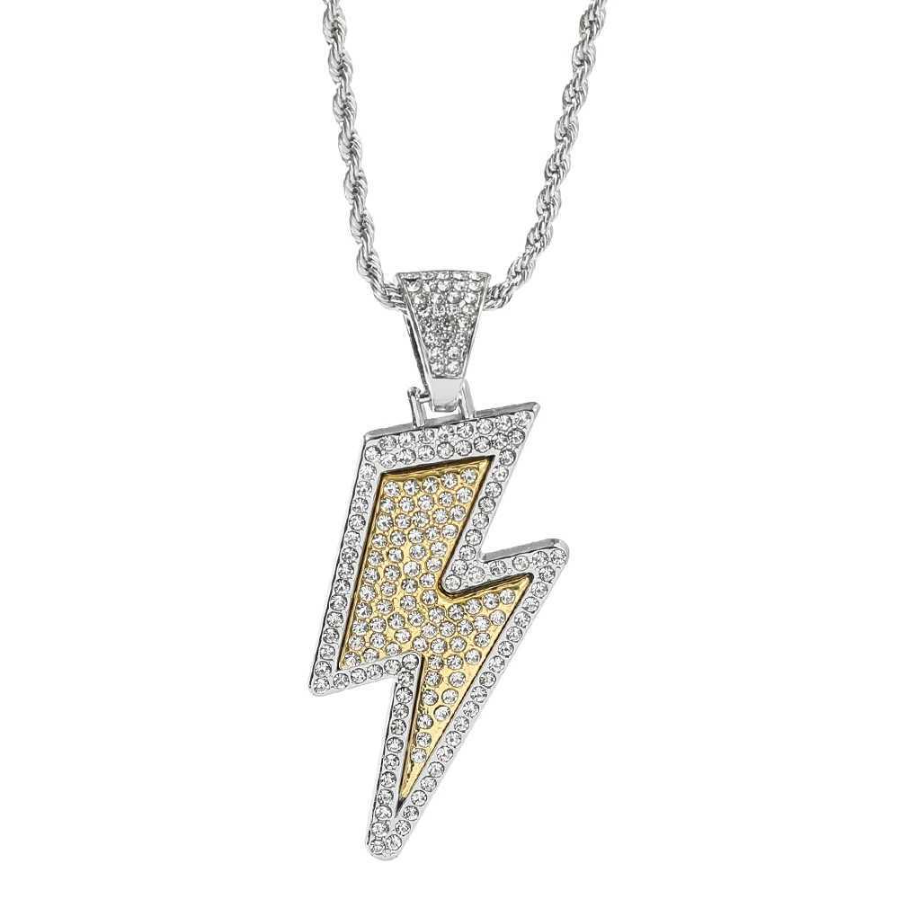 New hip-hop high-end sparkling lightning rhinestone pendant necklace womens fashion party jewelry gift Y250329