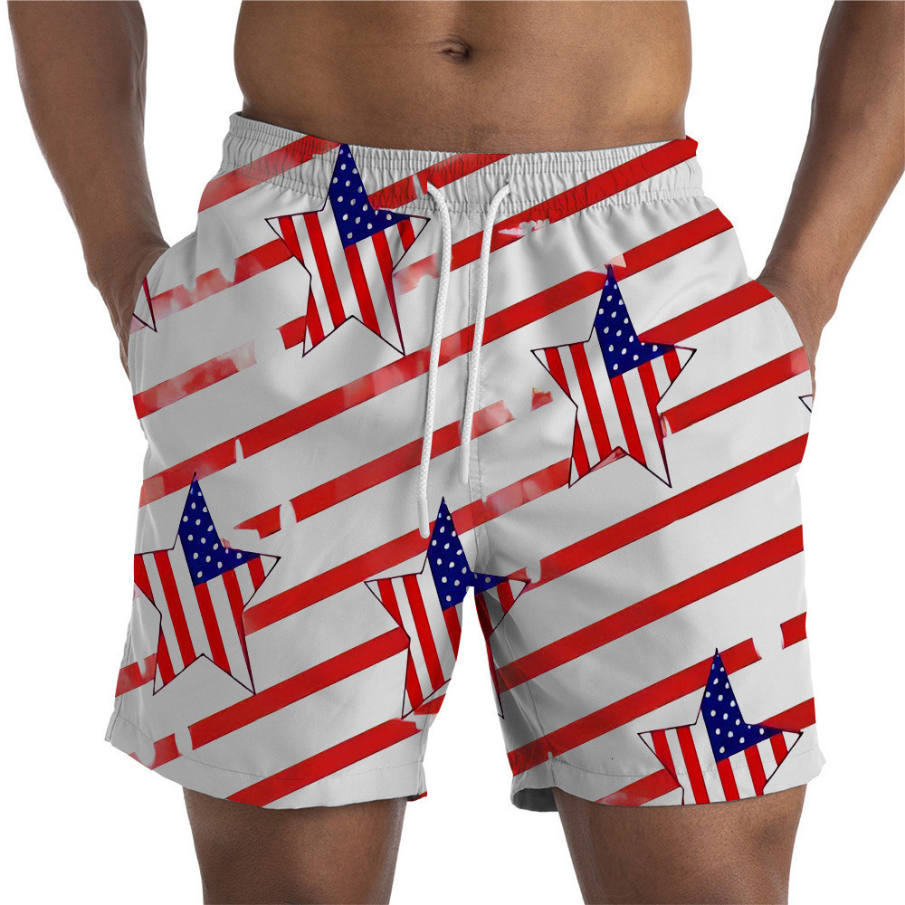 Top quality Brand High Quality New Style Free Delivery Designer Bag Summer New Men's Independence Day Element 3D Digital Printed Shorts Loose Str