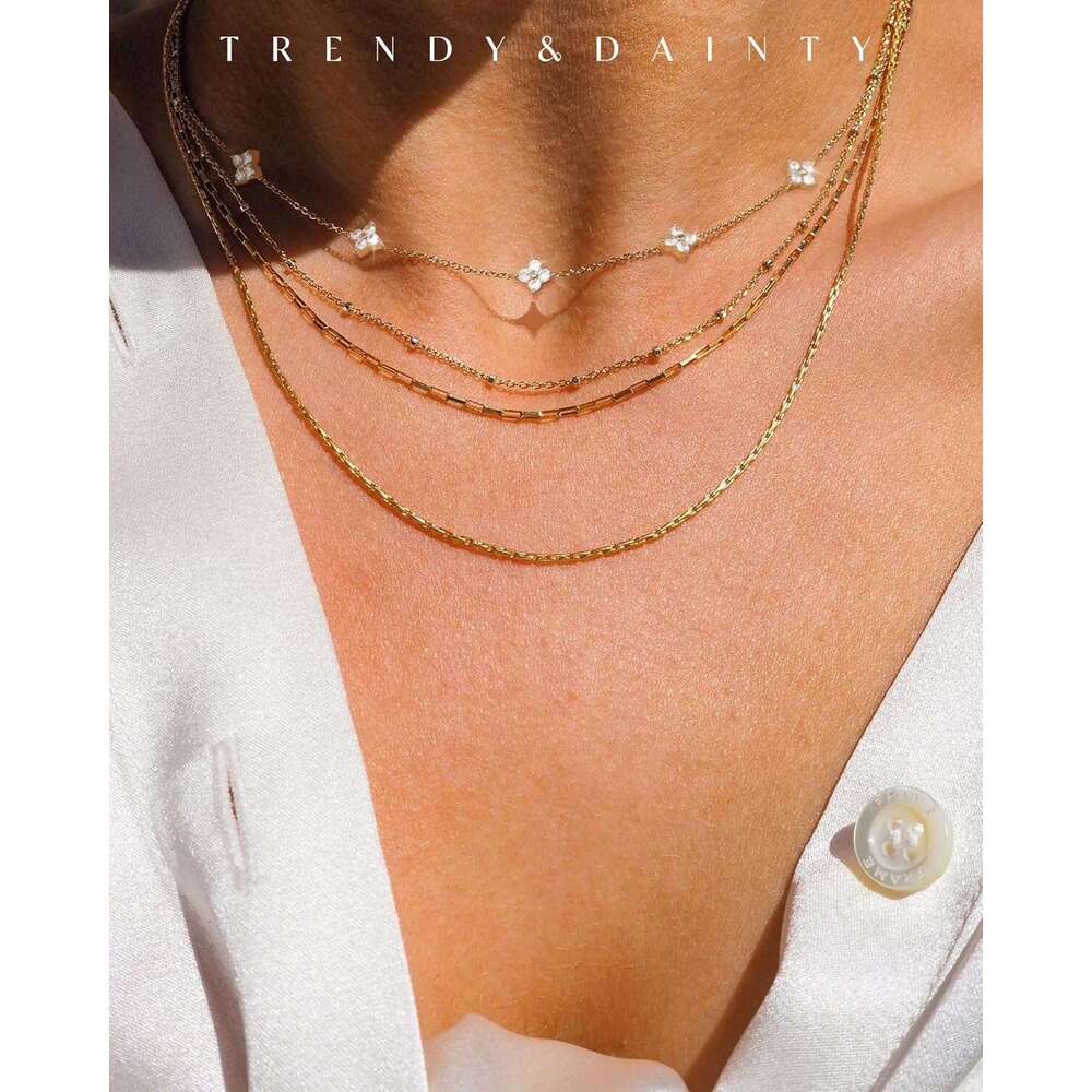 Dainty Sier Necklaces Women Trendy Non Tarnish 14K Gold Plated Cubic Zirconia Layered Cute Butterfly Heart Station Choker Necklace Stack for Wedding P