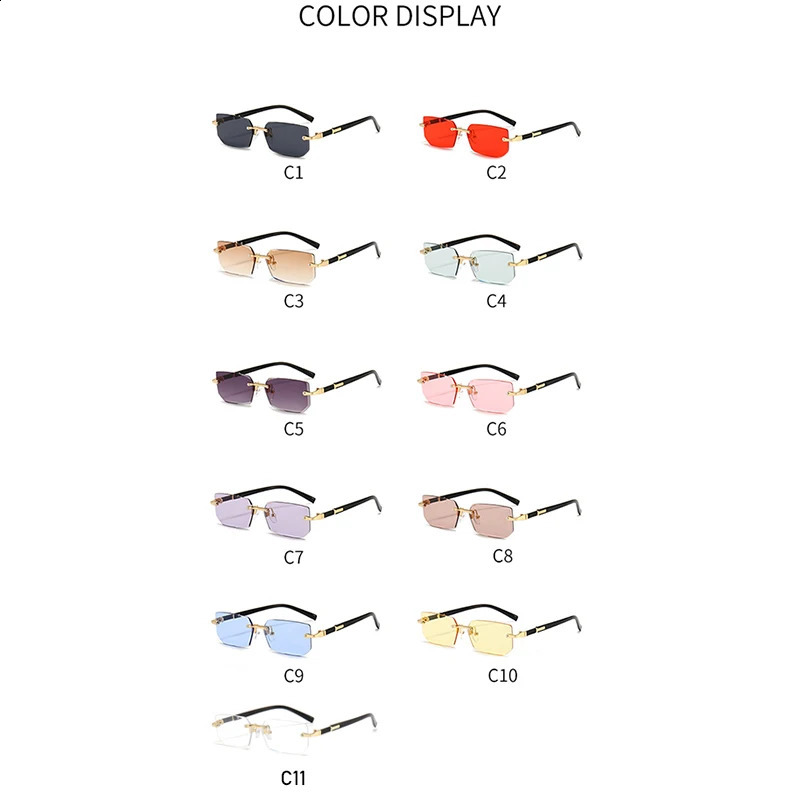 10 pairs/set wholesale womens sunglasses fashionable rectangular frameless outdoor glasses simple casual square sunglasses 250328