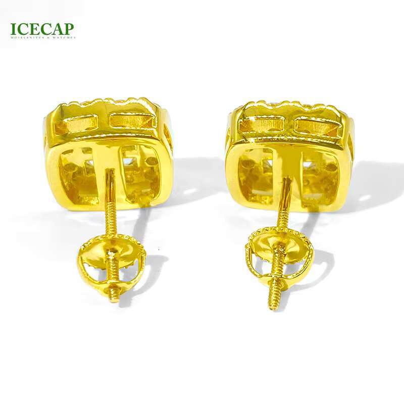 Luxury VVS Moissanite Diamond 925 Silver Solid Gold Stud Earrings Baguette Cut Men Women Moissanite Earrings