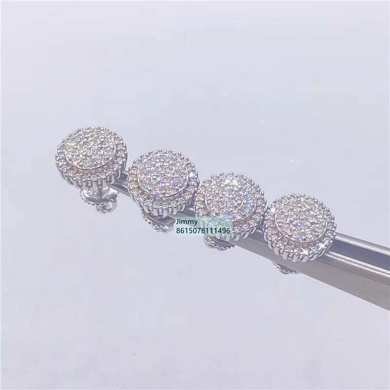 Best Selling Rappe Stock Wholesale Price 925 Silver Iced Out Jewelry Vvs Moissanite Diamond Round Shape Men Stud Earrings