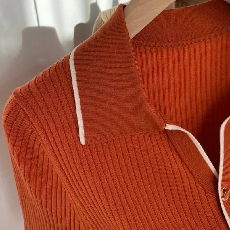 OCEANLOVE Stripes Knitted T Shirt for Women Contrast Color Vintage Spring Summer Ropa De Mujer Fashion Simple Short Tees250324