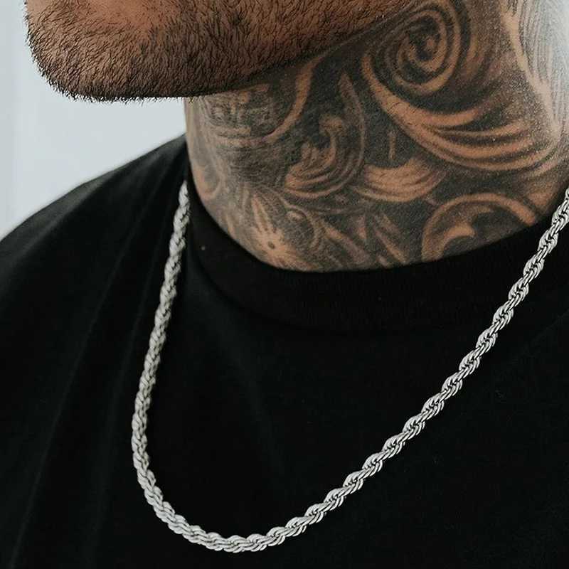 Mens rope long necklace made of stainless steel with minimum twist rope chain available in gold silver 2 to 5mm Y250329