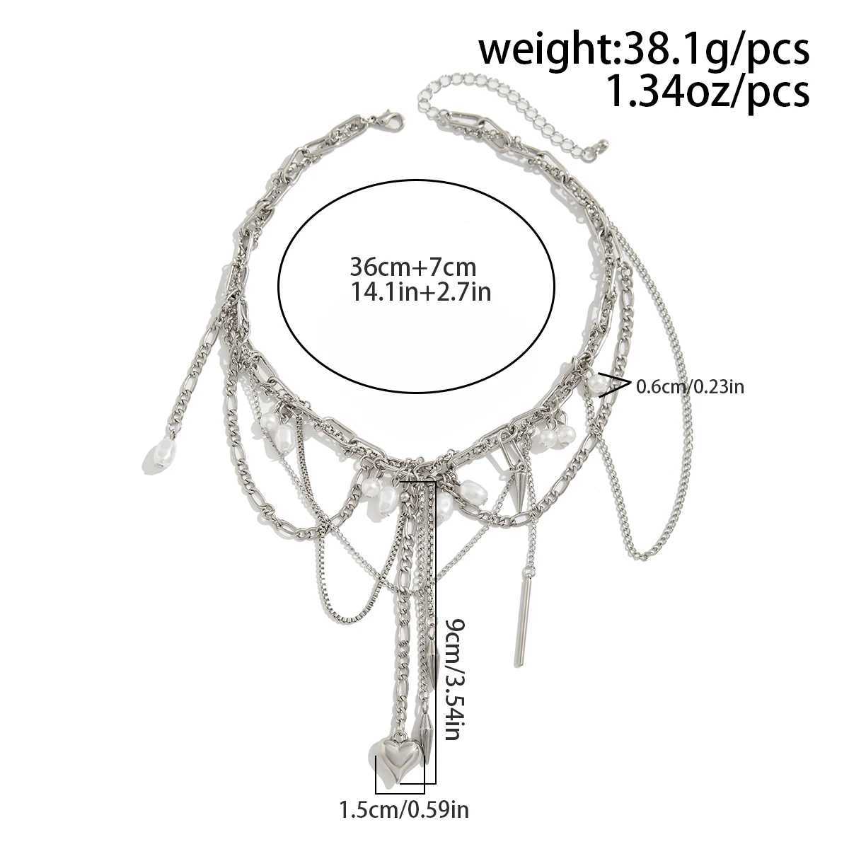 Ingemark Multi layer Tassel Love Heart Pendant Necklace Female Trend Punk Silver Metal Chain Party Jewelry Gift Y250329