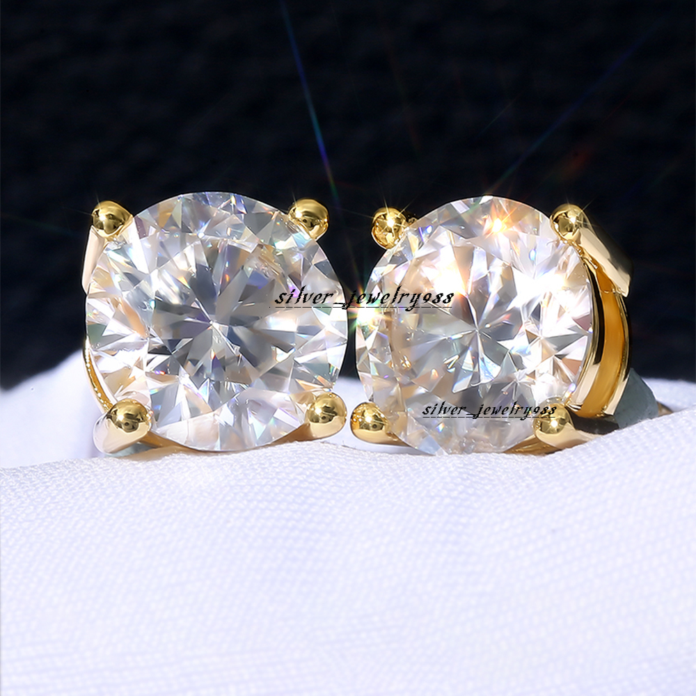 Moissanite Diamond Stud 14K White Gold Plated Solid 925 Sterling Silver Hypoallergenic Women Men D Color VVS Clarity GRA Earring