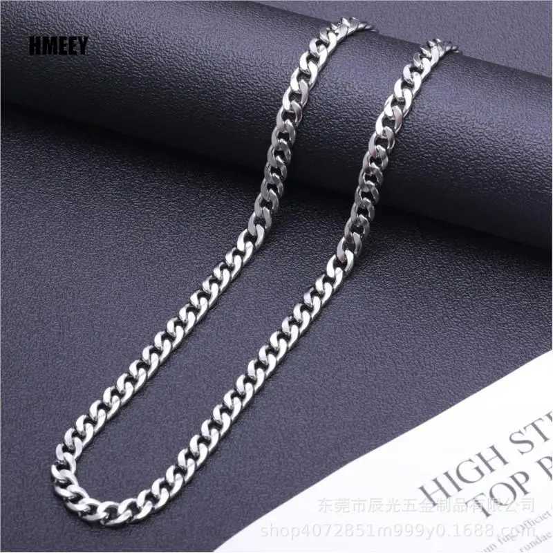 Hmey Stainless Steel Chain Necklace Long Hip Hop Mens Necklace Fashion Jewelry Gift Accessories Silver Necklace Y250329