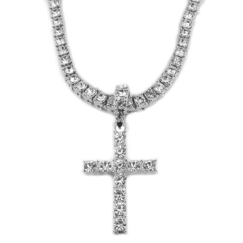 Beautiful rhinestone inlaid hip-hop necklace white crystal cross pendant necklace party special day jewelry Y250329