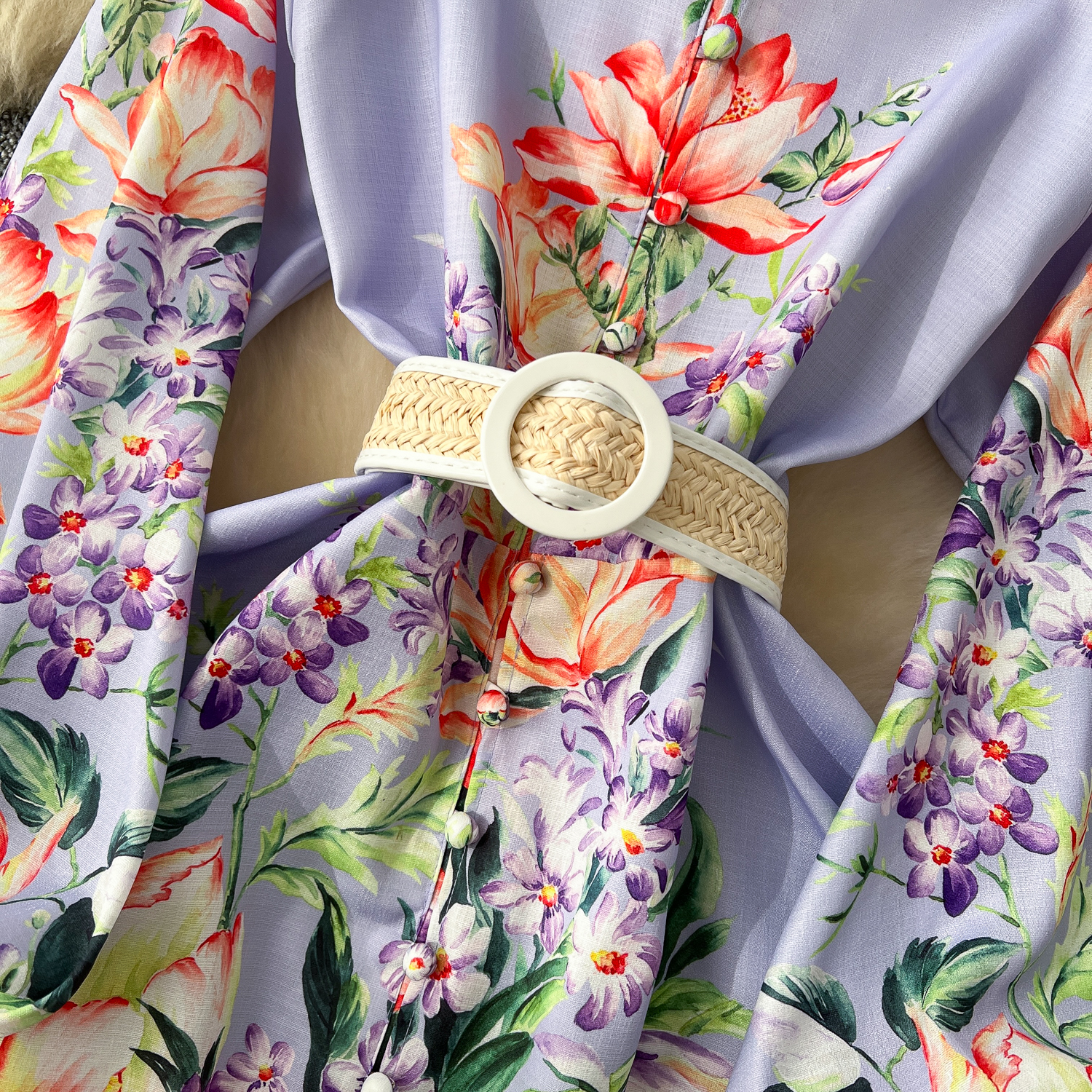Casual Dresses 2025 Spring Summer Gorgeous Flower Linen Robe Maxi Dress Women Stand Long Lantern Sleeve Floral Print Belt Party Vestidos