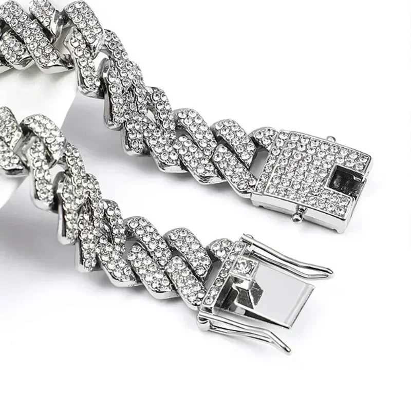 Hip Hop Shining 13MM Cuban Link Chain Necklace Womens Silver Water Diamond Ice Out Cuban Chain Punk Jewelry Necklace Gift Y250329