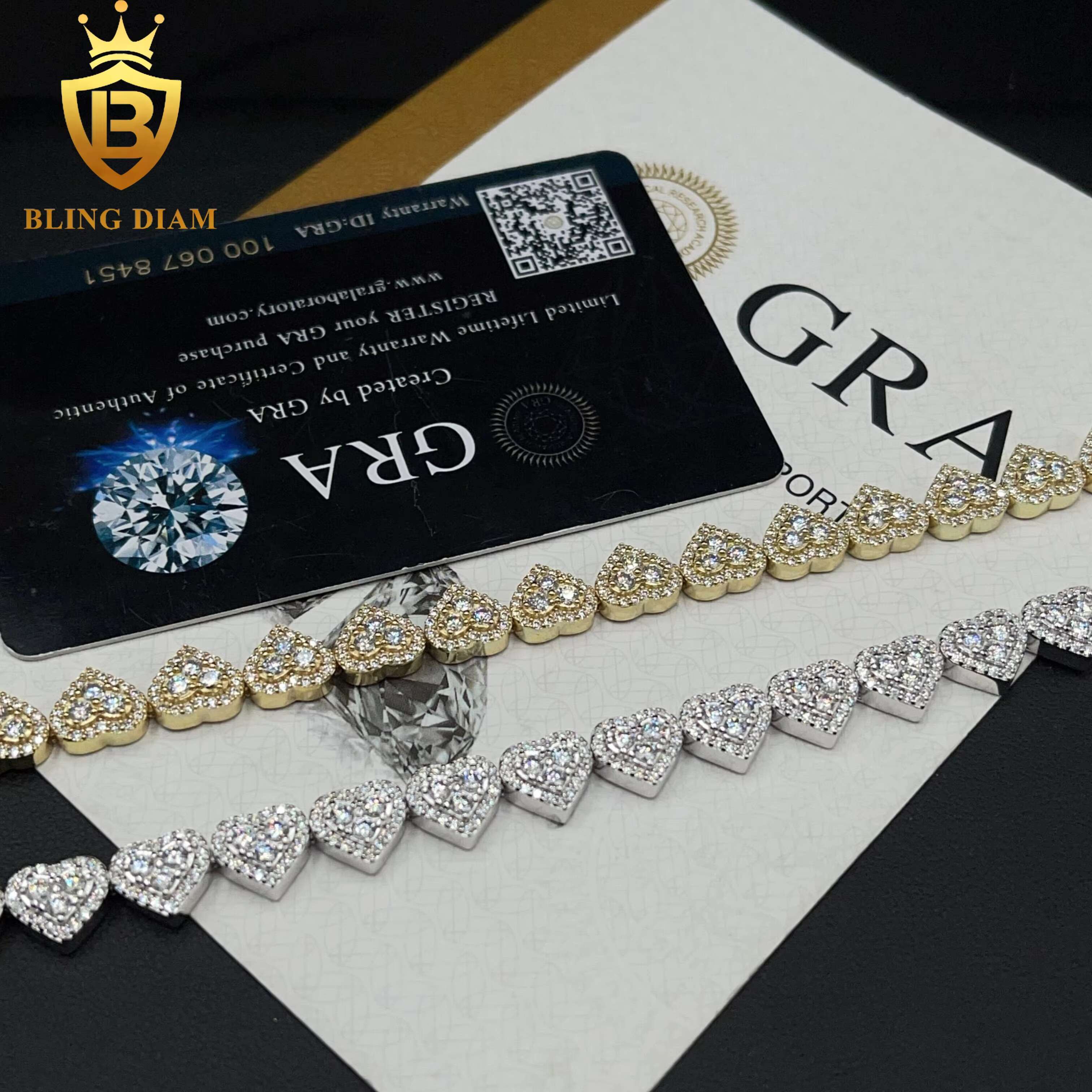 Fashion Jewelry 925 Sterling Silver VVS Moissanite Heart Shape Cuban Tennis Chain 8mm Necklace Bracelet