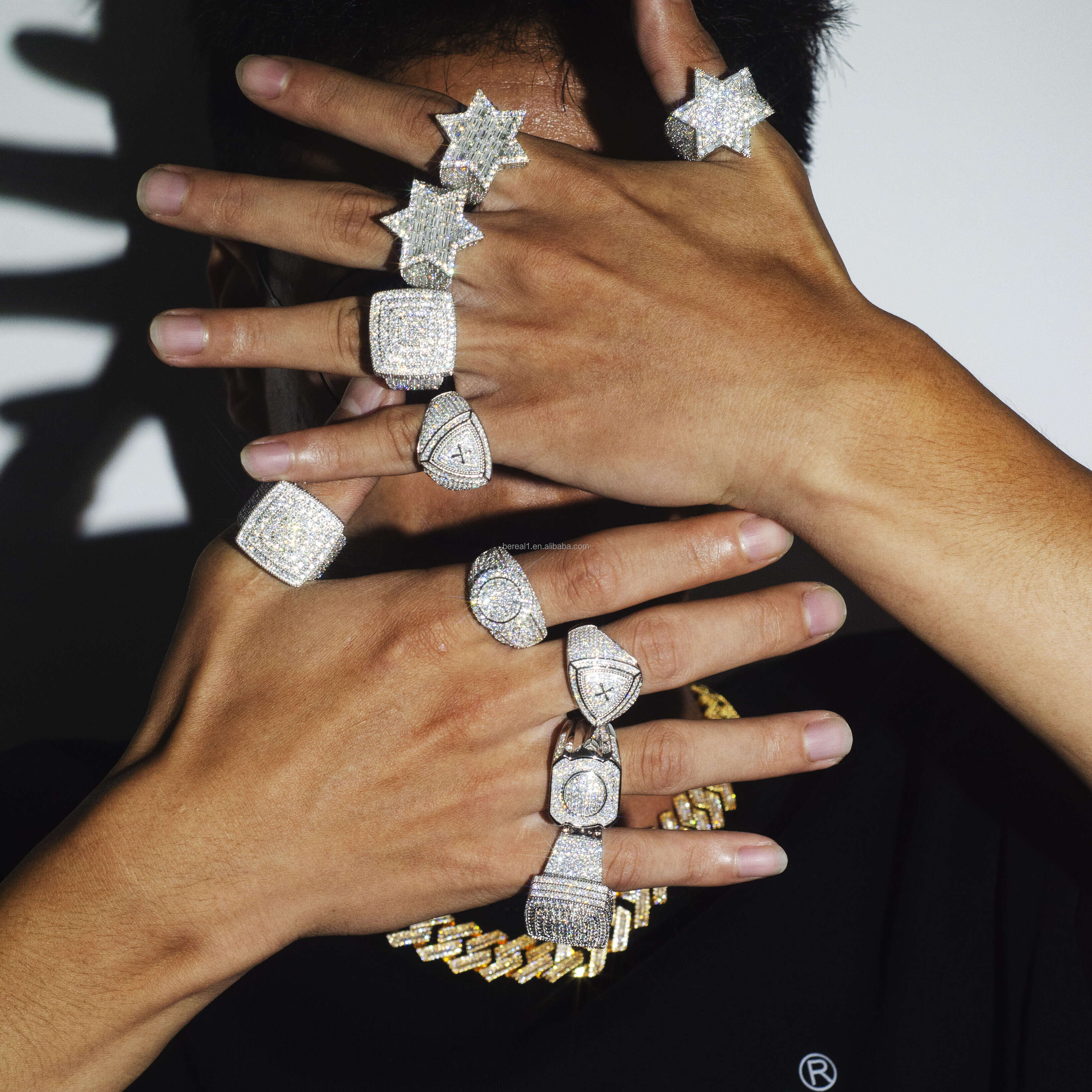 Factory Custom Moissanite Diamond Hip Hop Ring Star Luxury Fine Jewelry 925 Silver VVS Iced Out Letter Lion Ring Men