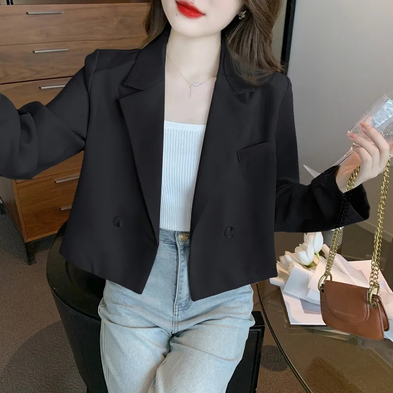 G3292Chic Women's Short Blazer with Collegiate Vibe for Spring and Autumn Wear