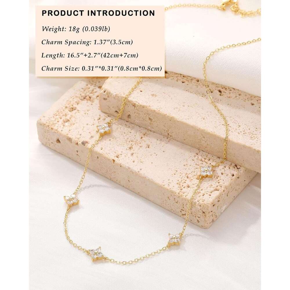 Dainty Sier Necklaces Women Trendy Non Tarnish 14K Gold Plated Cubic Zirconia Layered Cute Butterfly Heart Station Choker Necklace Stack for Wedding P