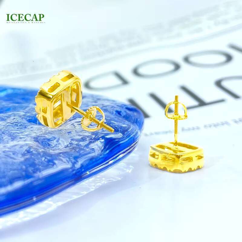 Luxury VVS Moissanite Diamond 925 Silver Solid Gold Stud Earrings Baguette Cut Men Women Moissanite Earrings