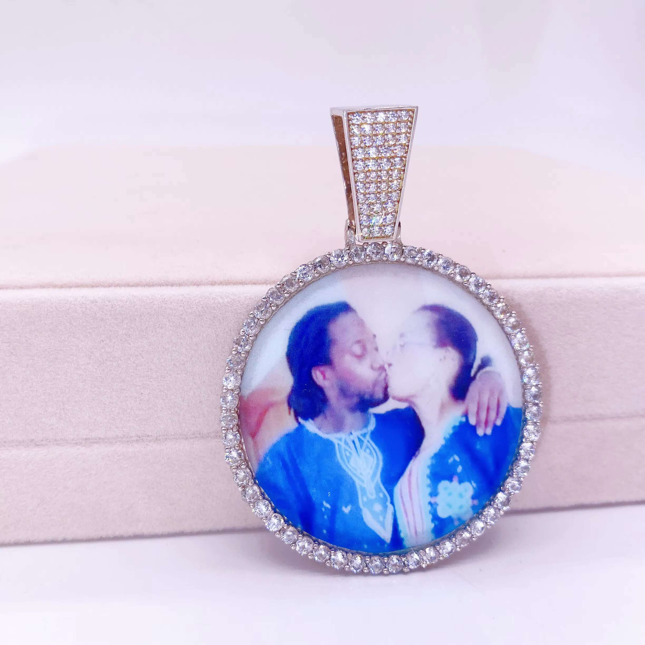 Ready to Ship 3mm Tennis Chain Sterling Silver Vvs Moissanite Diamond Memorial Pendant Custom Photo Pendant