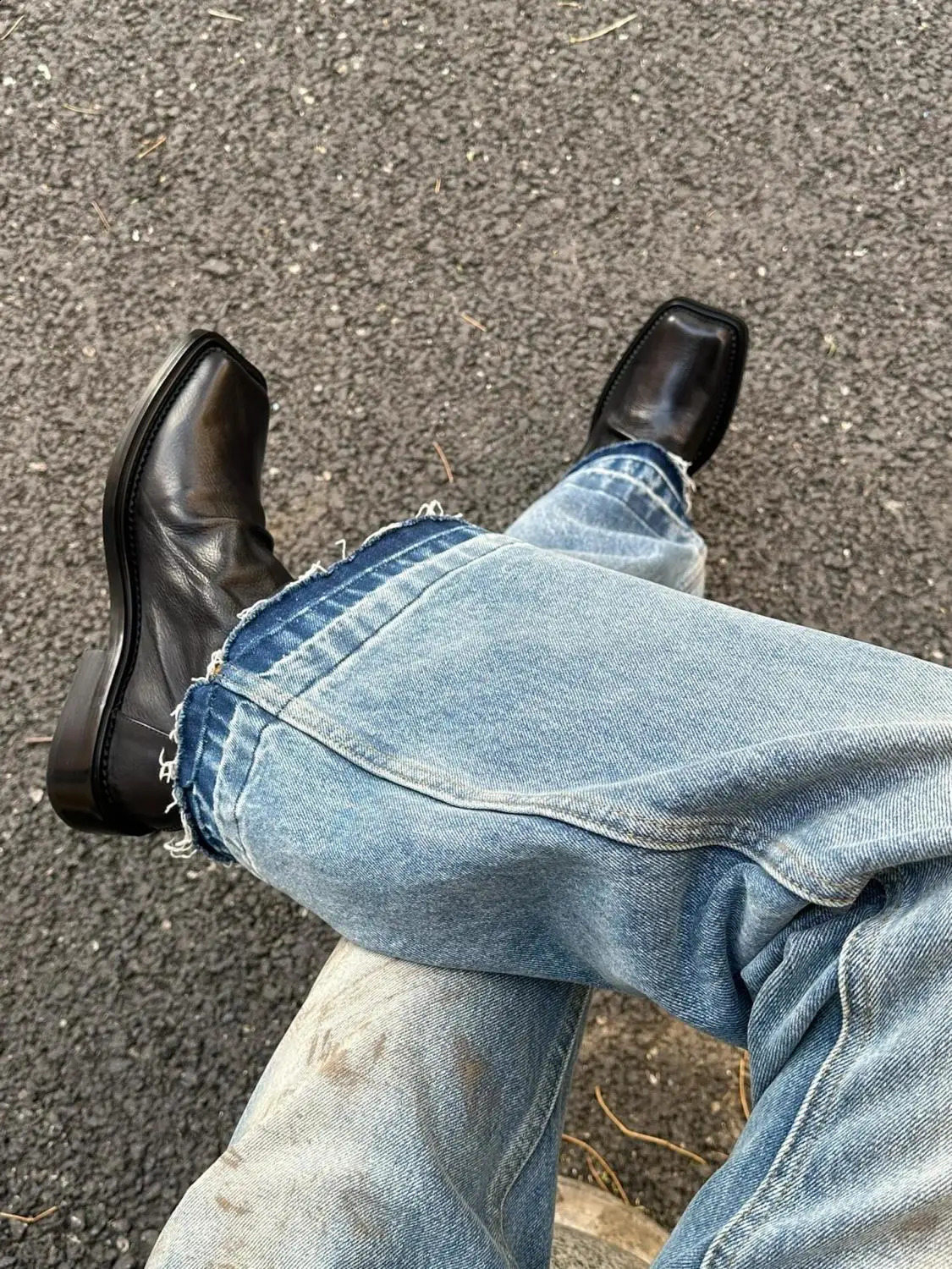 Zipper explosion helps square head trendy mens leather casual British style platform Chelsea boots 250326