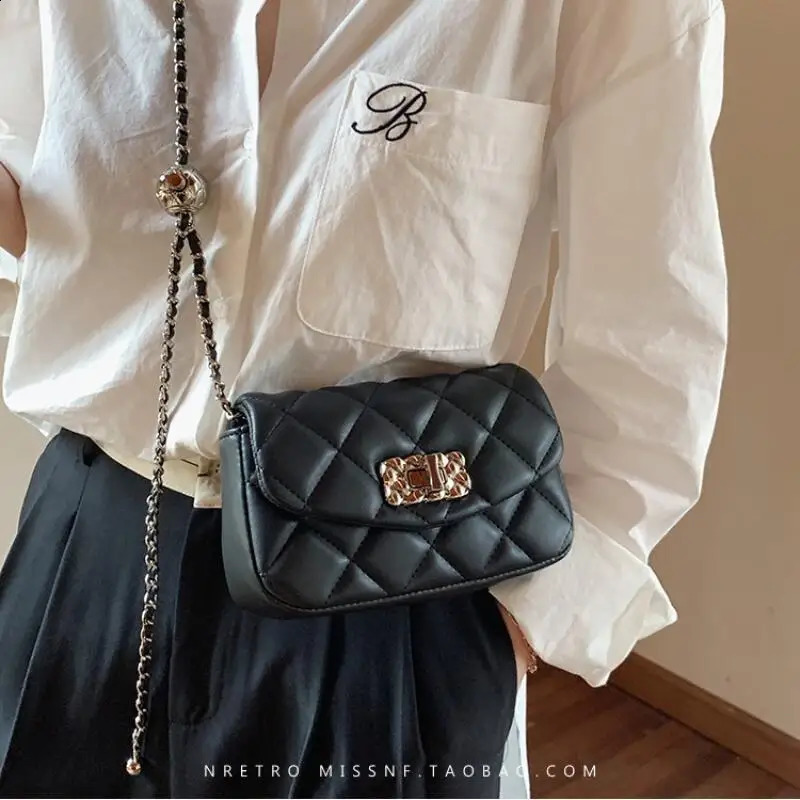 Fashion Womens Niche Shoulder Bag Small perfume Wind Black Lock Buckle Diamond Plaid Gold Ball Chain Casual Cross Body Bag 250326