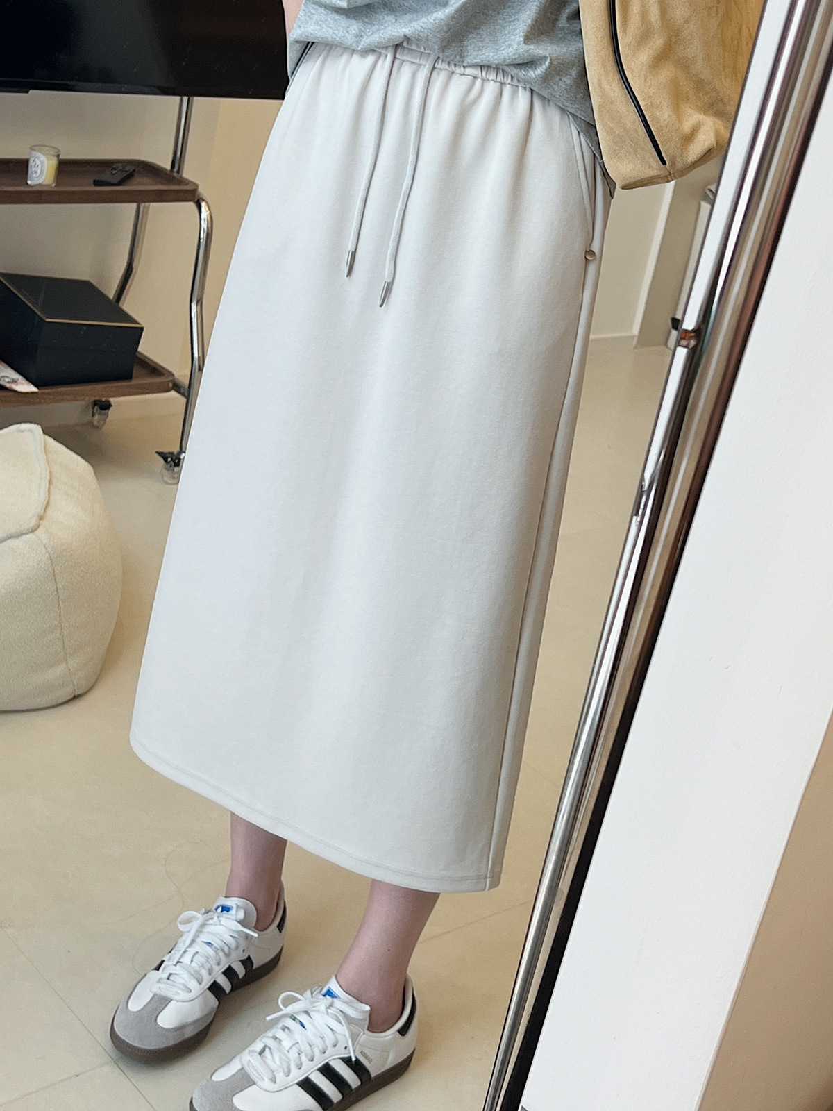 G18200 High quality skirt early spring loose slim drawstring elastic waist high waist hip straight sports sweater skirt