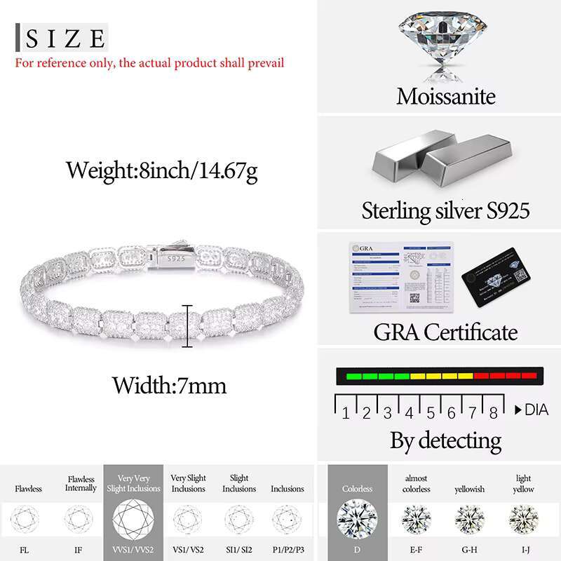 Stylish New Arrival Fashion Design Sier VVS Moissanite Dia Iced Out Wholesale Tennis Chain Bracelet Fine Jewelry