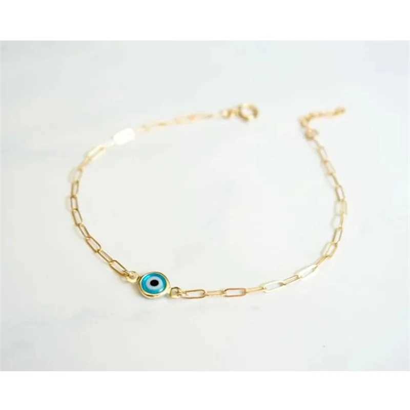 Simple Design Turkish Evil Eye Charm Bracelet for Women Boho Lucky Gold Color Copper Chain Adjustable Bracelet Summer Jewelry Z250329