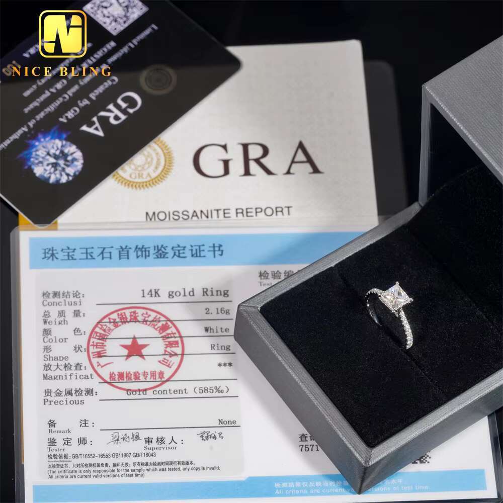 Classic Iced Out Diamond Anniversary Wedding Rings Women Princess Cut VVS Moissanite 14K Gold Engagement Ring for Women