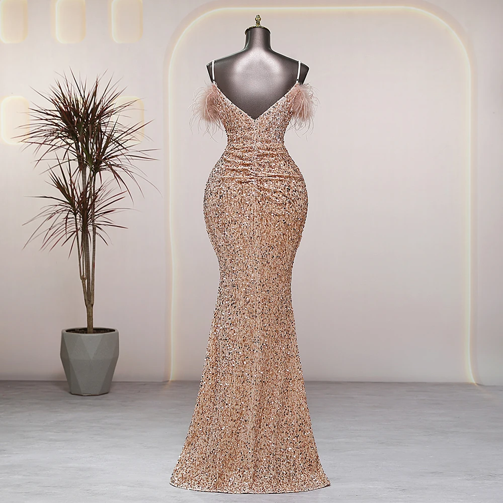 Sexy V-neck gold Evening dresses prom dress evening dresses wedding party dresses formal occasion dresses Bride dresses