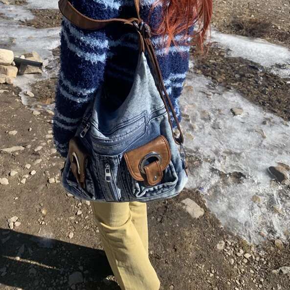 JIAERDI Punk Denim Y2k Bag Women 2023 High Street Pockets Chic Vintage Backpack Ladies Haruku Casual Messenger Bags Versatile