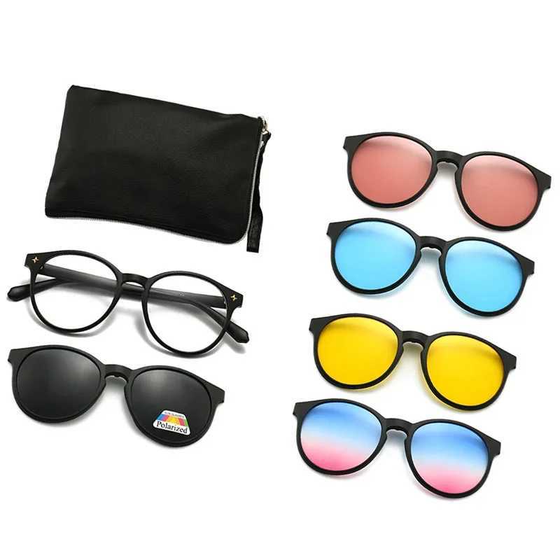 5 pieces of magnetic polarized clip on sunglasses with womens plastic frame used for night driving sunglasses UV400 Y250329