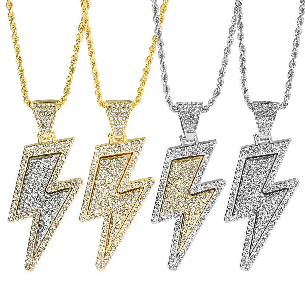 New hip-hop high-end sparkling lightning rhinestone pendant necklace womens fashion party jewelry gift Y250329