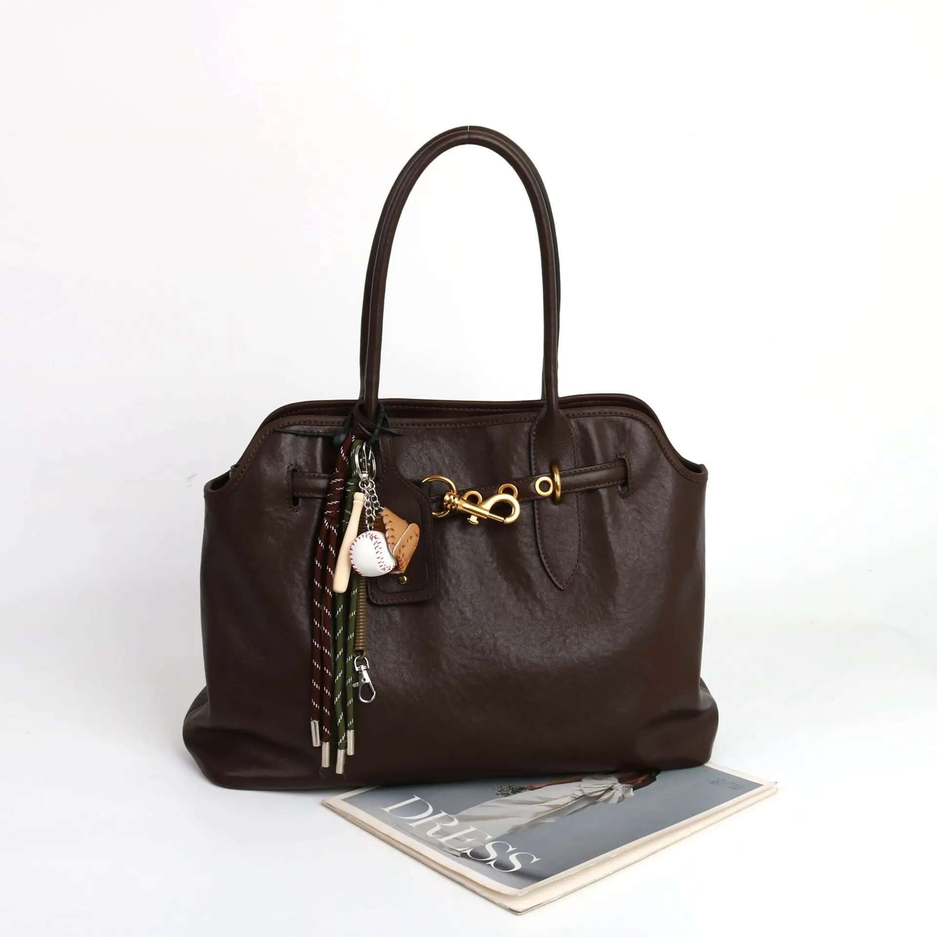 luxury bag First Layer Genuine Leather Women Casual Totes Cowhide Versatile Large Handbag High Quality Retro Shoulder Bags Coffee