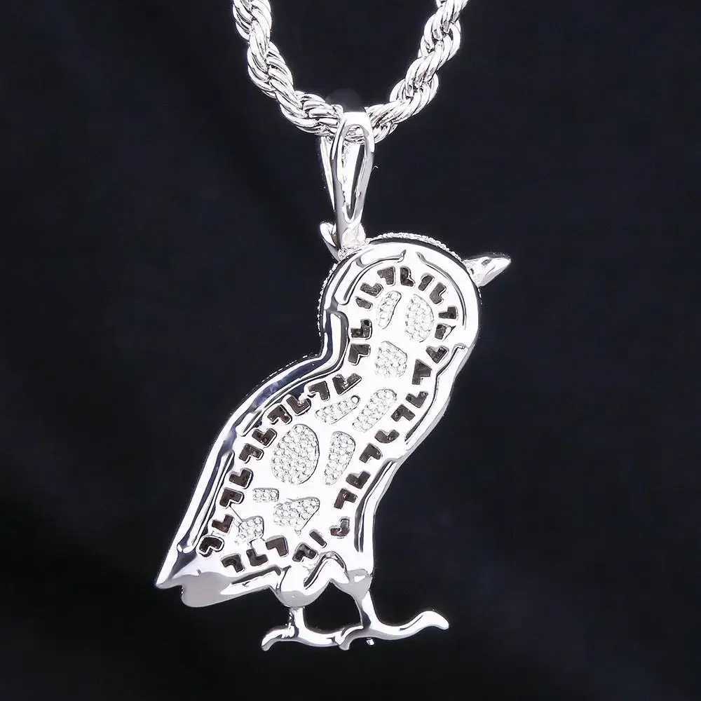 Hip hop Ice Out Owl Necklace Shining Bing Cube Zirconia Animal Bird Pendant Mens Cool Rock Rap Trend Jewelry Y250329
