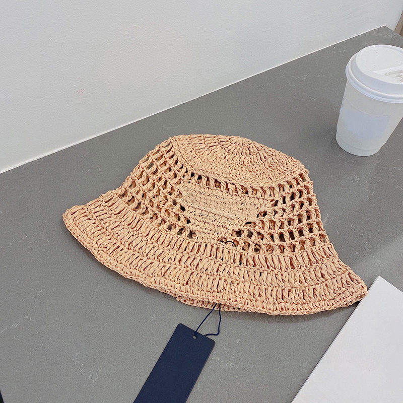 Luxury designer straw bucket hat with triangular letter printing European and American style travel sun cap fashionable beach casual hat