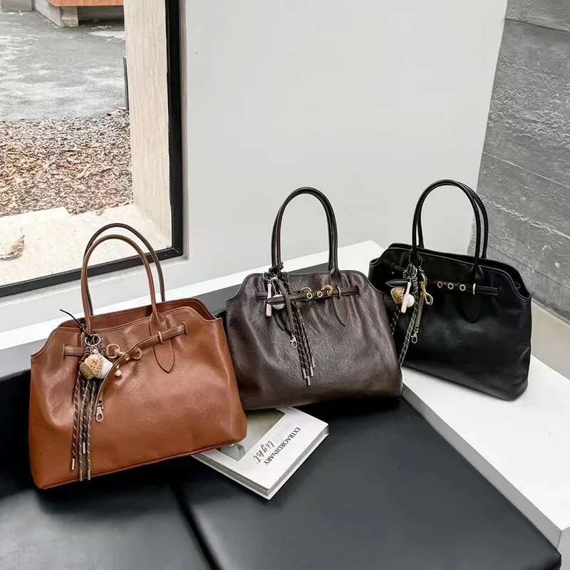 luxury bag First Layer Genuine Leather Women Casual Totes Cowhide Versatile Large Handbag High Quality Retro Shoulder Bags Coffee