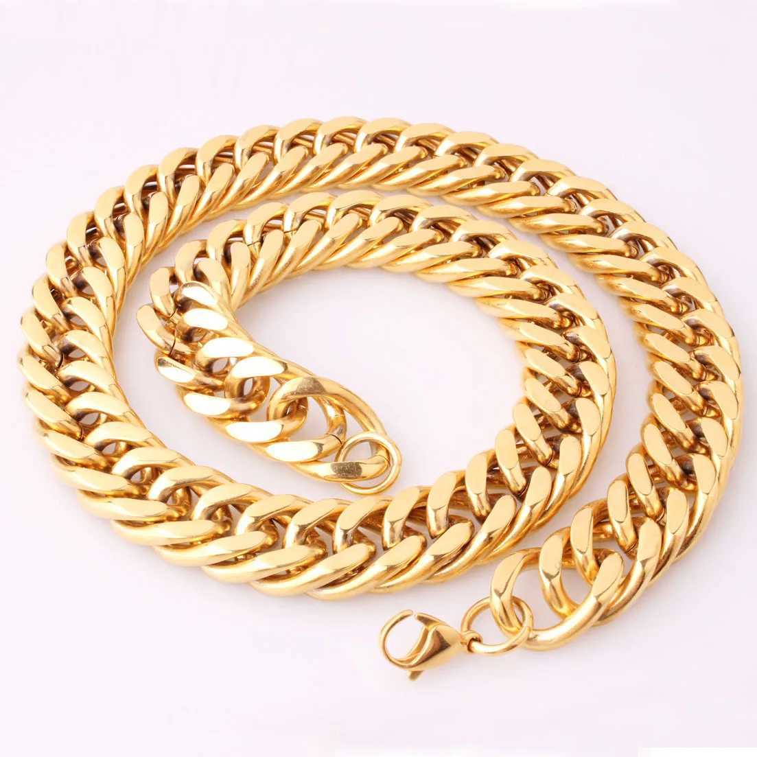 HNSP 10MM Stainless Steel Cuban Chain Necklace Mens Street Hip Hop Jewelry Accessories Y250329