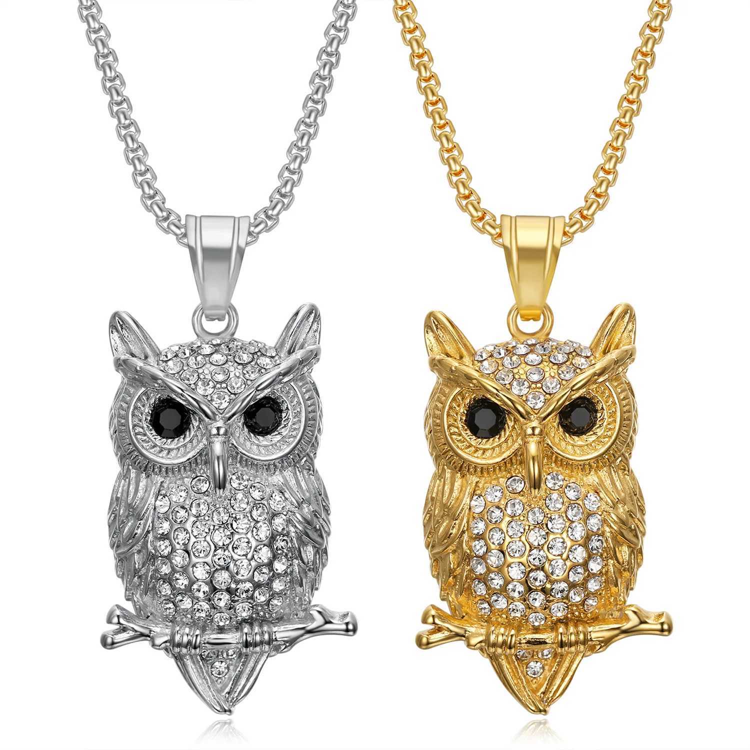 Fashion Stainl Steel Gold-plated Zircon Owl Pendant Necklace New HIPHOP Hip Hop Men Jewelry Gift AccoryC250329