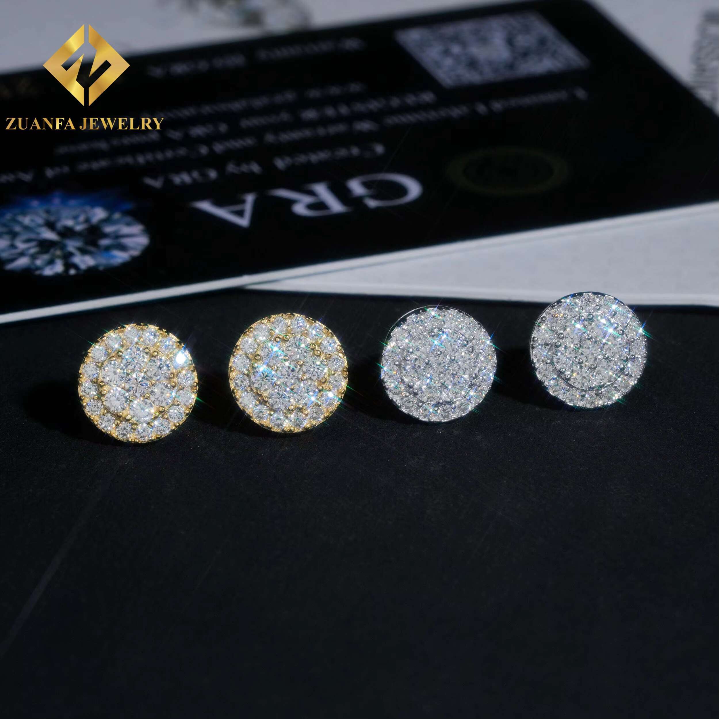Round Shape Cluster Diamond Studs 925 Sterling Silver VVS Moissanite Earring Fashion Hip Hop 9.7mm Women Earrings