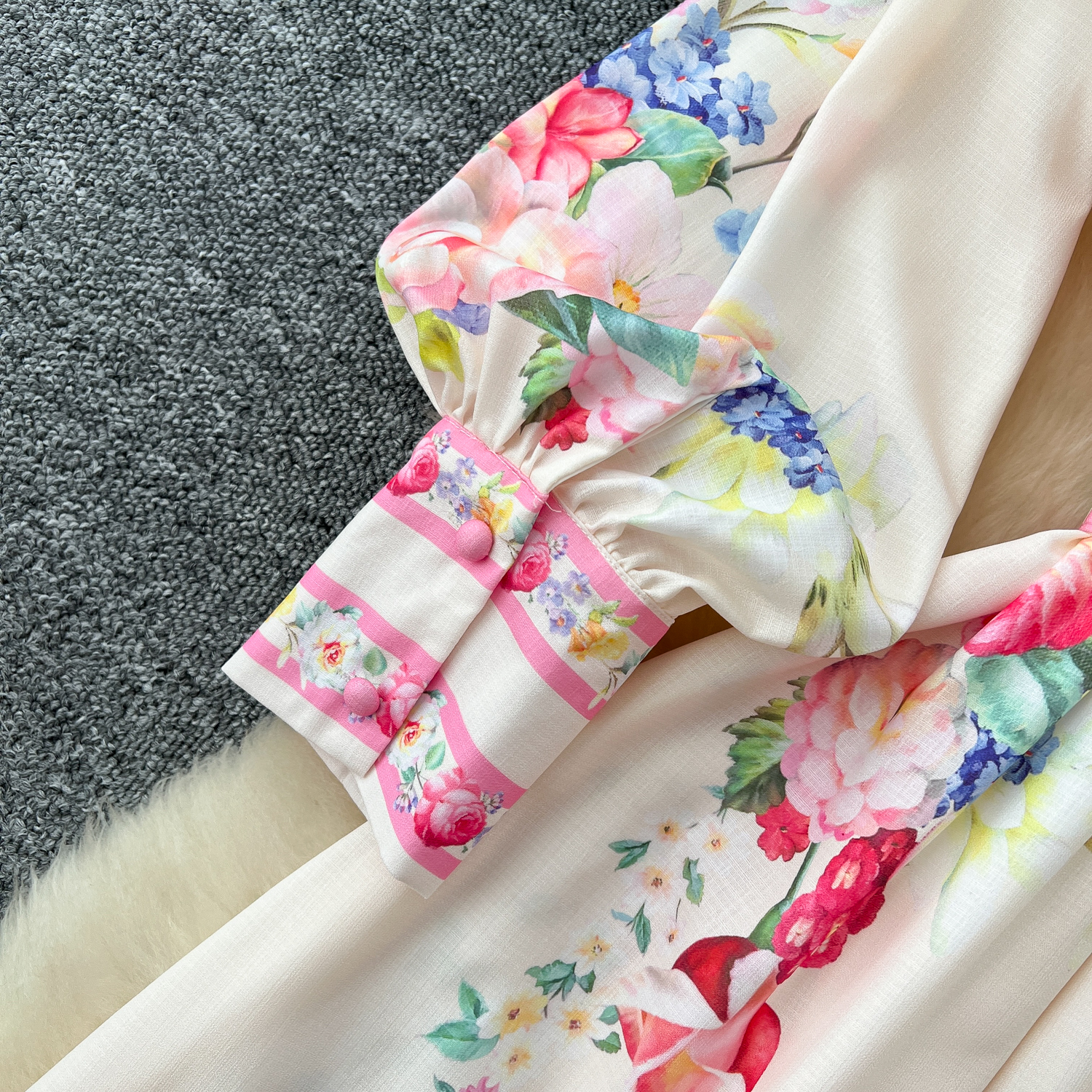 Basic Casual Dresses 2025 Spring Fashion Gorgeous Long Dress Women Clothing Stand Long Lantern Sleeve Floral Print Single Breasted Belt Maxi Vestidos